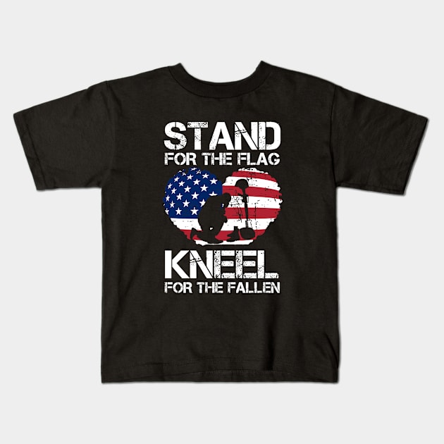 Stand For The Flag, Kneel For The Fallen! Kids T-Shirt by Jamrock Designs